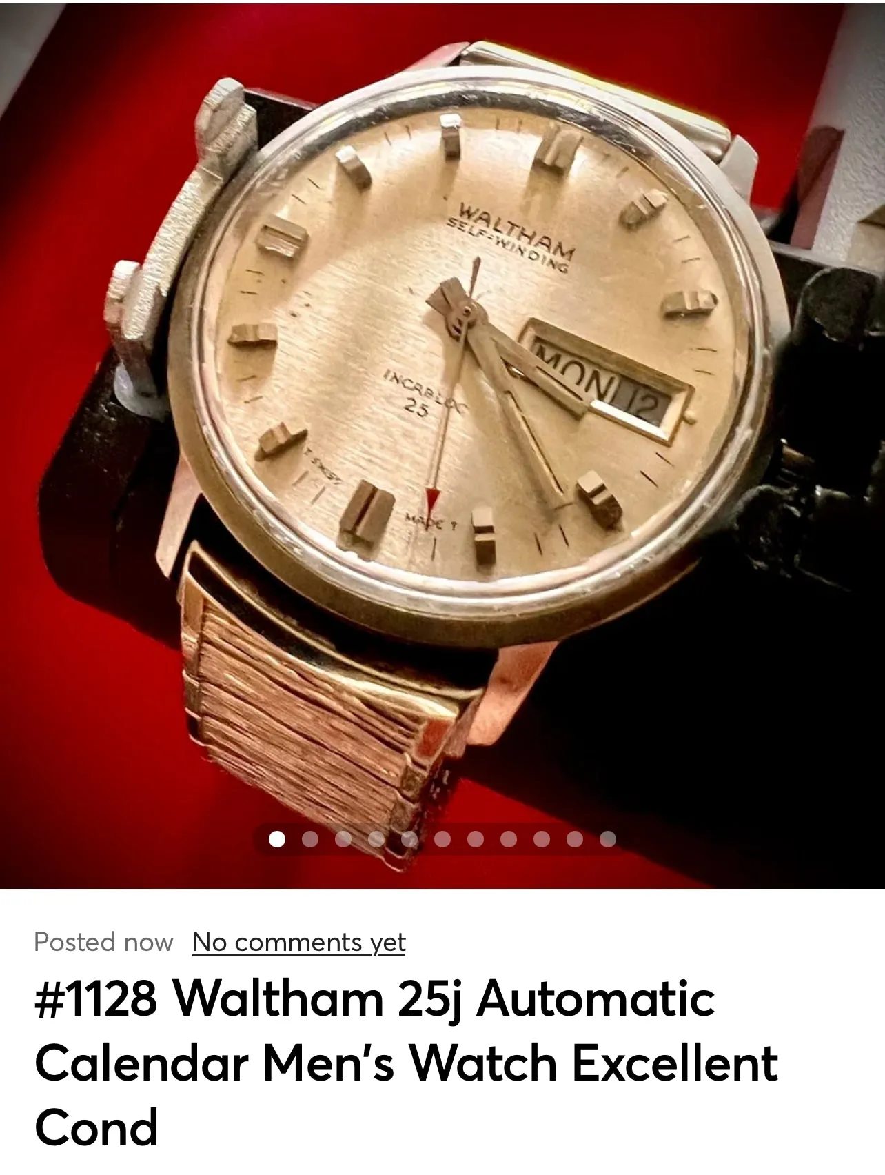 #1128 Waltham 25 jewls Automatic Calendar Men's Watch Excellent Condition keeping accurate time