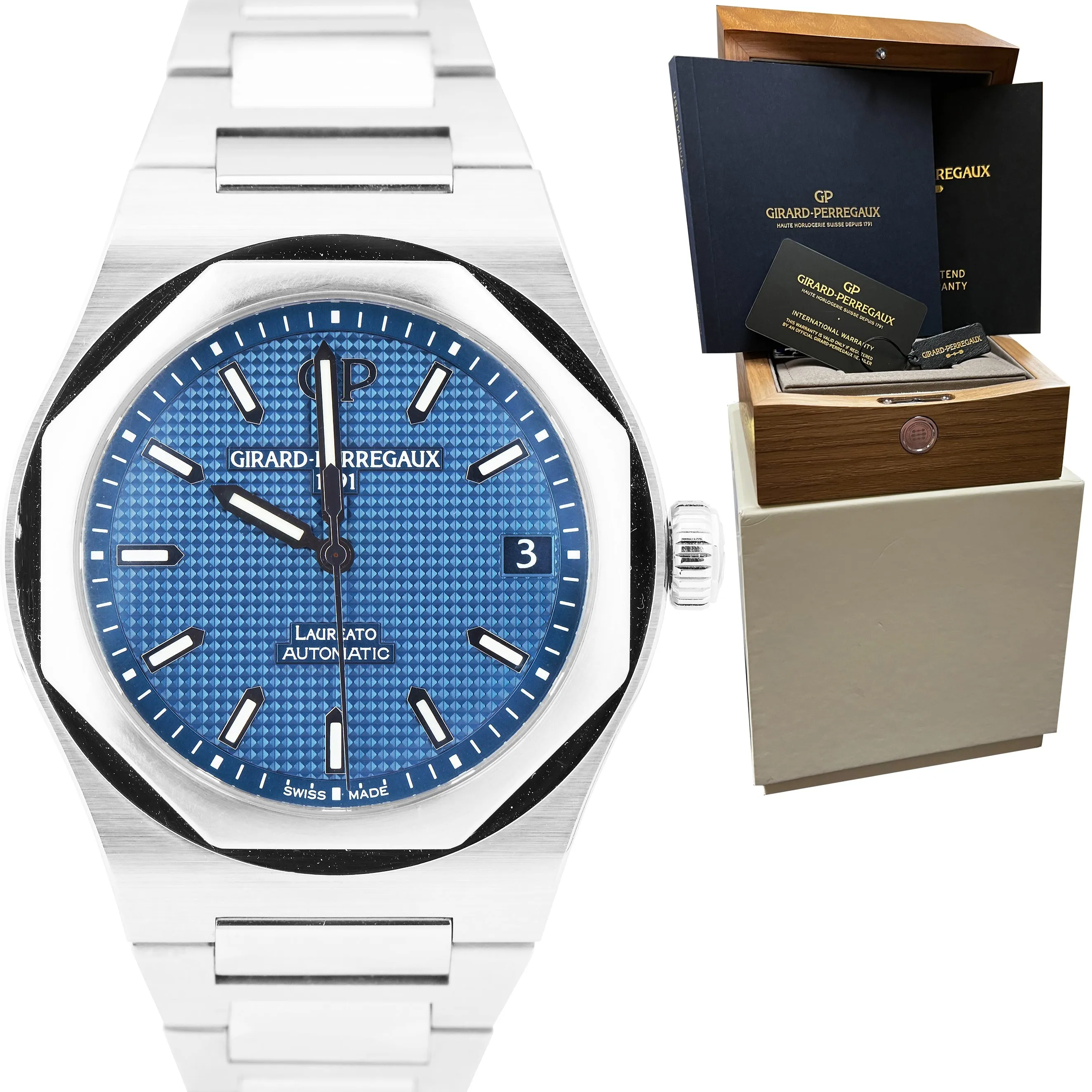 2021 Girard Perregaux Laureato Stainless 42mm Blue Automatic Watch 81010 B P