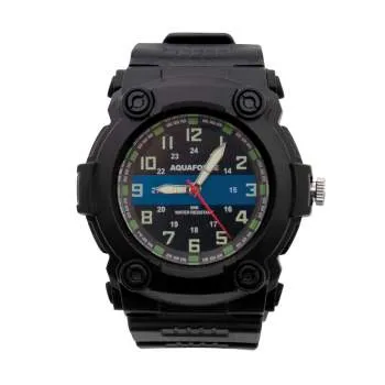 Aqua Force Thin Blue Line Police Officer Rugged Pu Rubber Watch (50m Water Resistant)