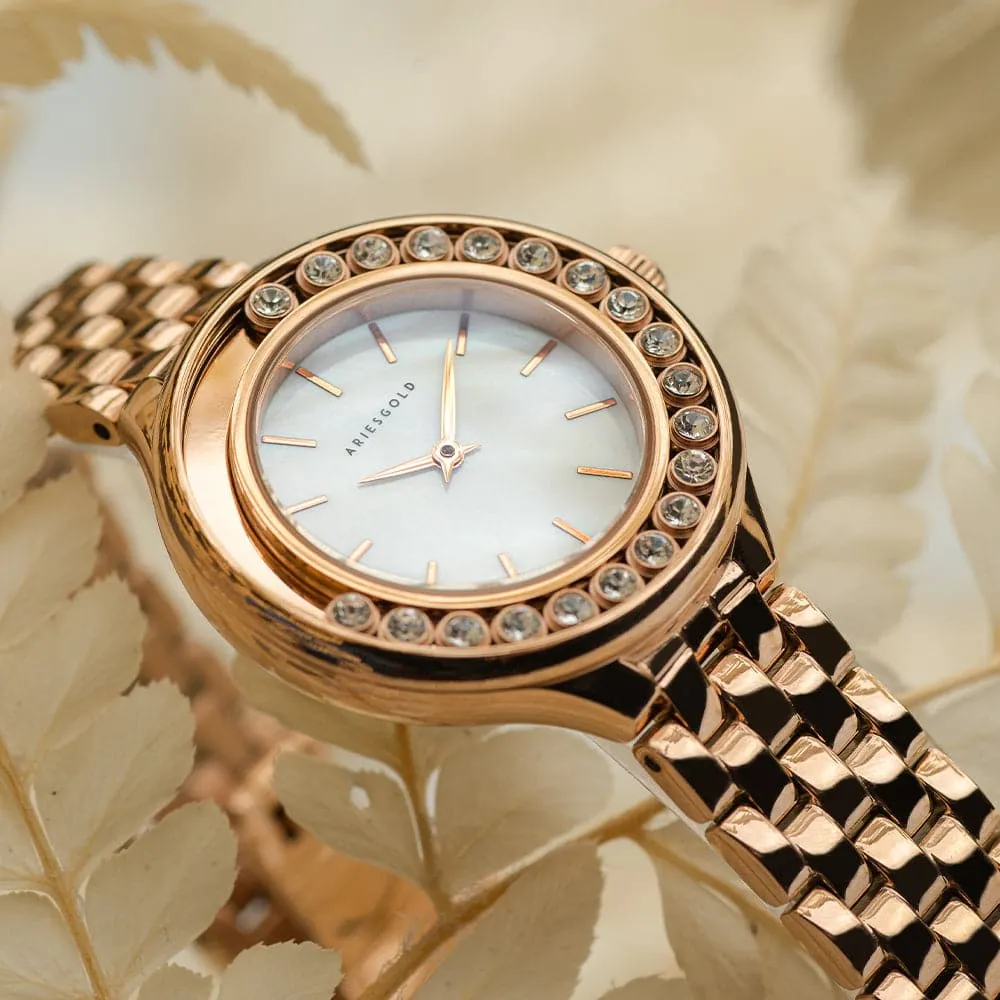 Aries Gold Serenity White Dial Rose Gold Stainless Steel Women Watch L 5041 RG-MP