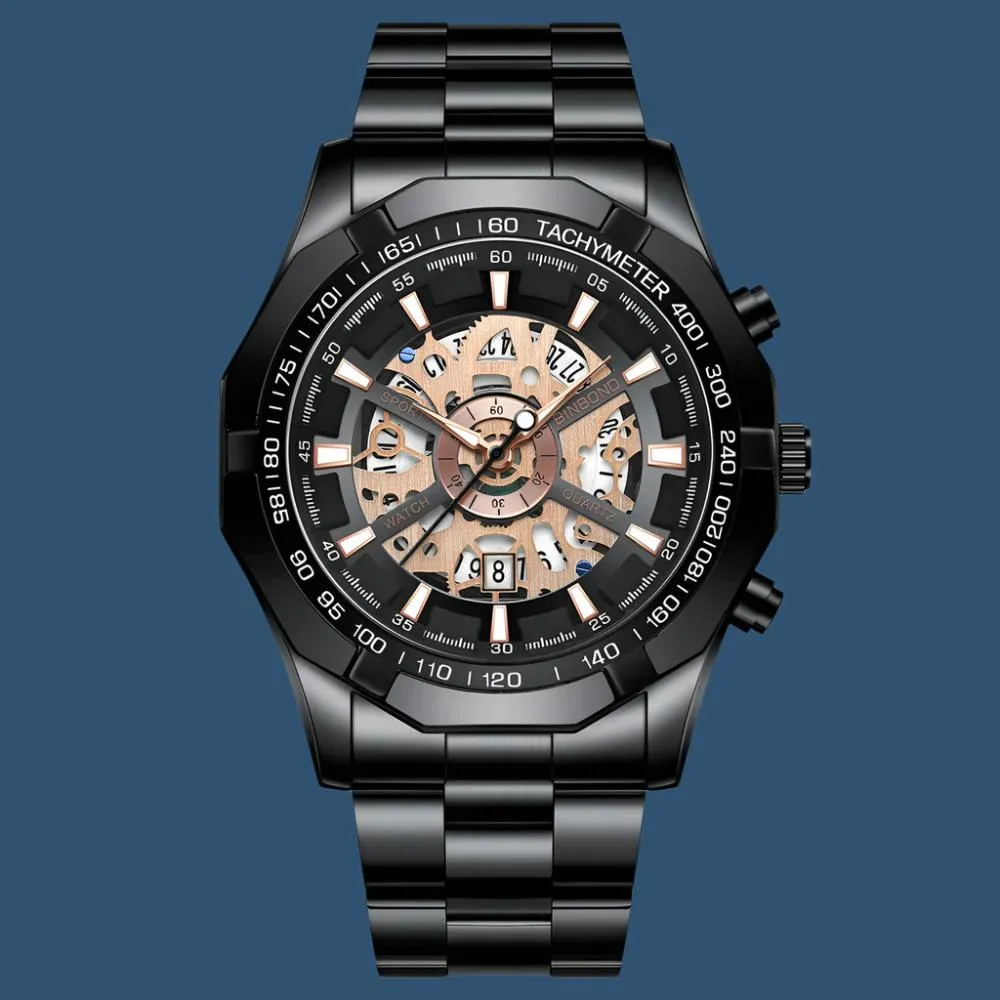 BINBOND Luxury Hollow Non-Mechanical Quartz Watch for Men - 30M Waterproof Classic Design S033