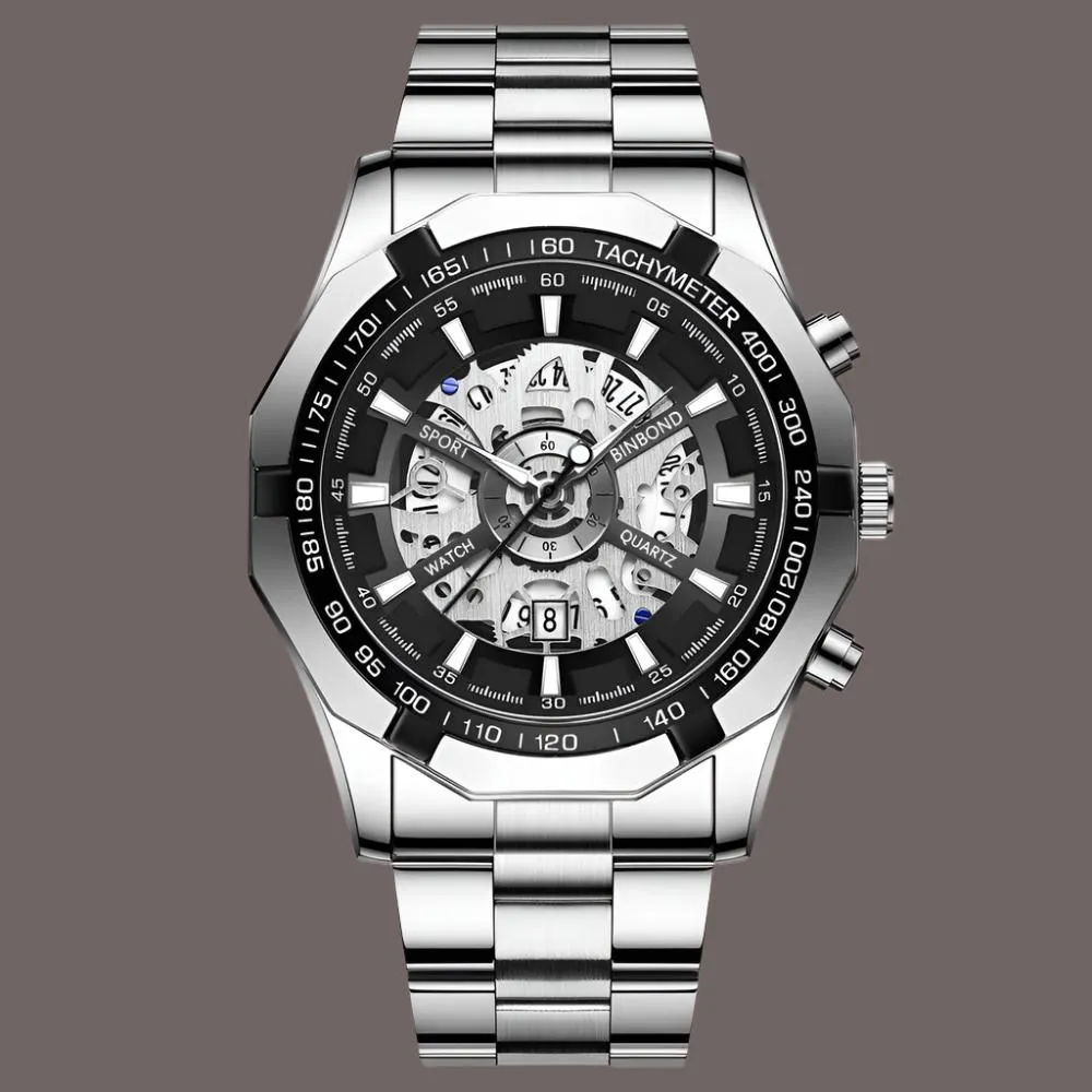 BINBOND Luxury Hollow Non-Mechanical Quartz Watch for Men - 30M Waterproof Classic Design S033