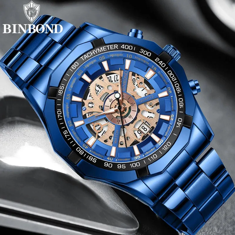 BINBOND Luxury Hollow Non-Mechanical Quartz Watch for Men - 30M Waterproof Classic Design S033