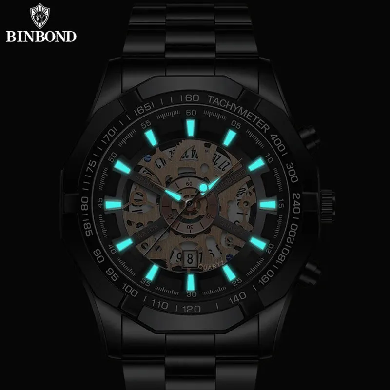 BINBOND Luxury Hollow Non-Mechanical Quartz Watch for Men - 30M Waterproof Classic Design S033