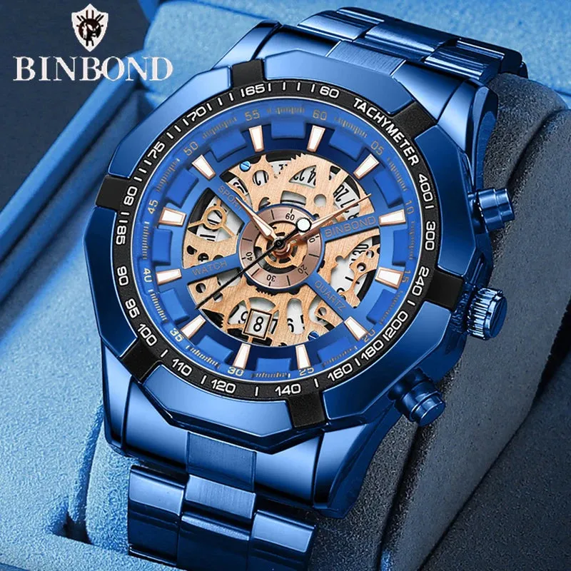 BINBOND Luxury Hollow Non-Mechanical Quartz Watch for Men - 30M Waterproof Classic Design S033