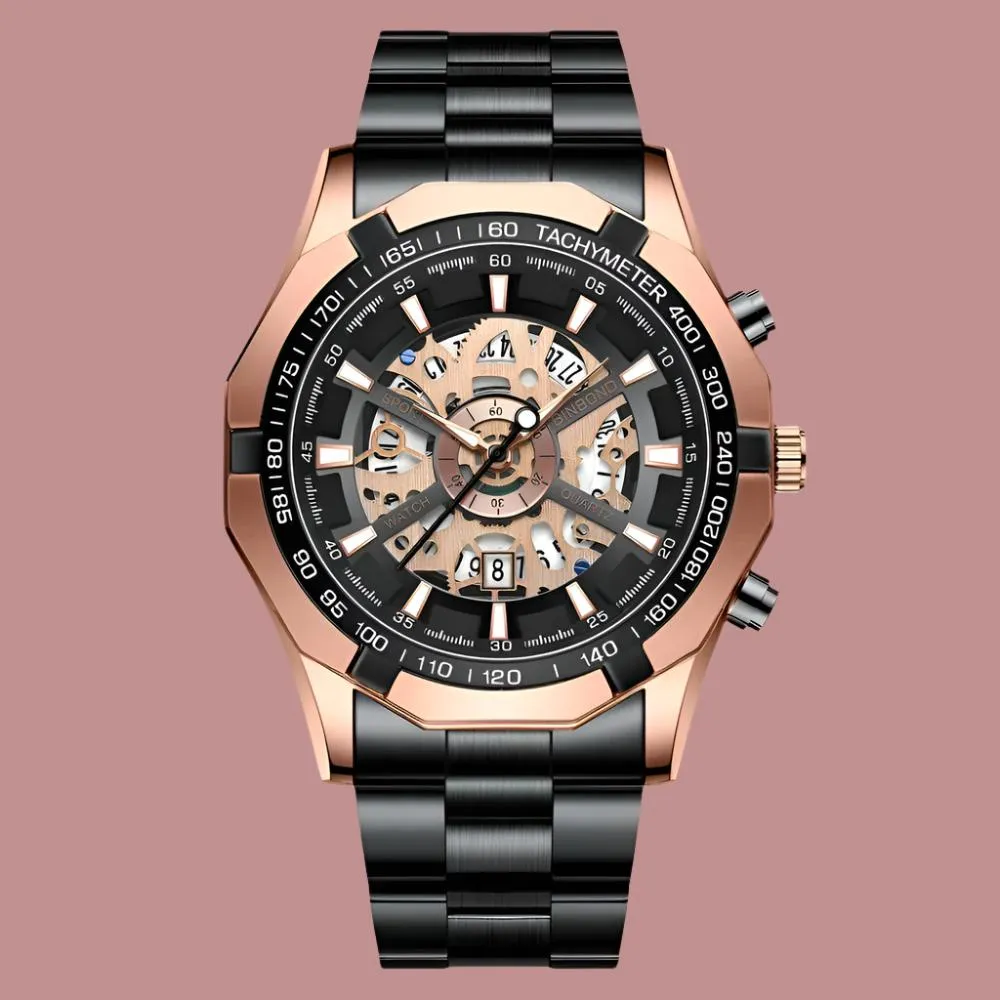 BINBOND Luxury Hollow Non-Mechanical Quartz Watch for Men - 30M Waterproof Classic Design S033