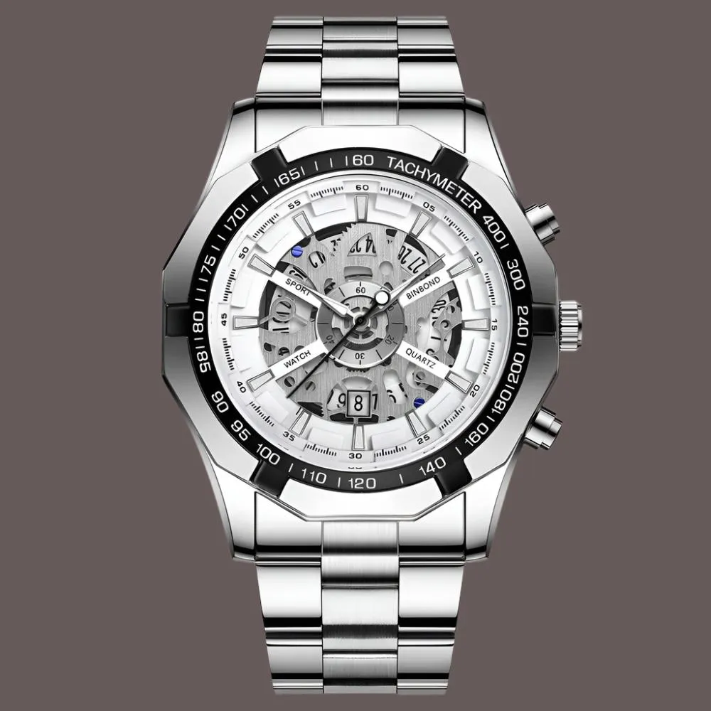 BINBOND Luxury Hollow Non-Mechanical Quartz Watch for Men - 30M Waterproof Classic Design S033