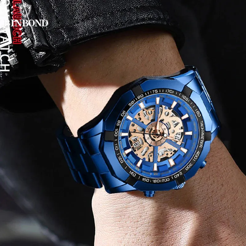 BINBOND Luxury Hollow Non-Mechanical Quartz Watch for Men - 30M Waterproof Classic Design S033