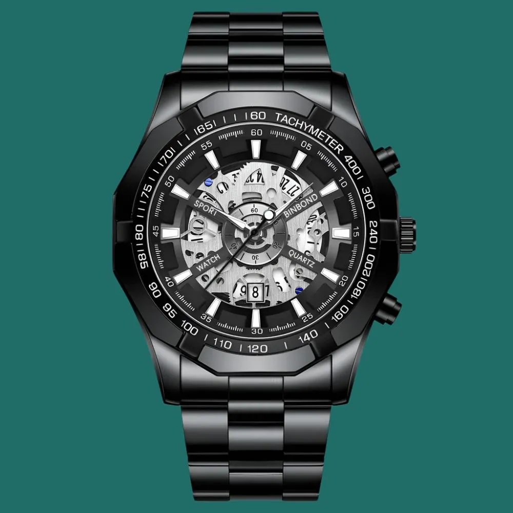 BINBOND Luxury Hollow Non-Mechanical Quartz Watch for Men - 30M Waterproof Classic Design S033