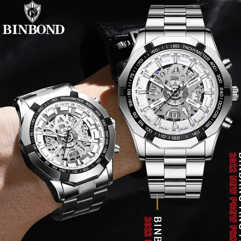 BINBOND Luxury Hollow Non-Mechanical Quartz Watch for Men - 30M Waterproof Classic Design S033