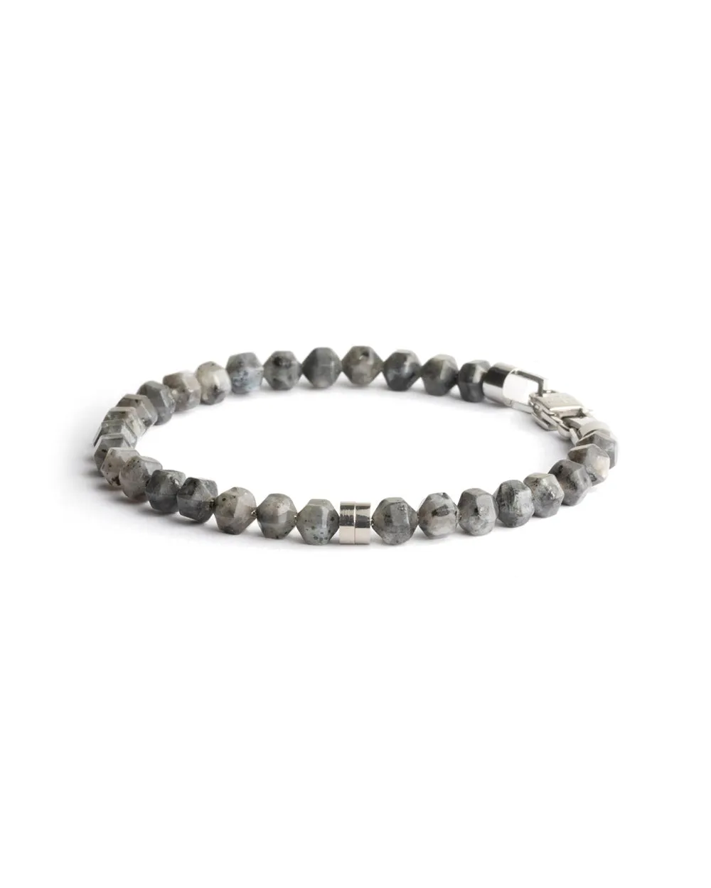 Bracelet with 6mm Larvikite stone and titanium element