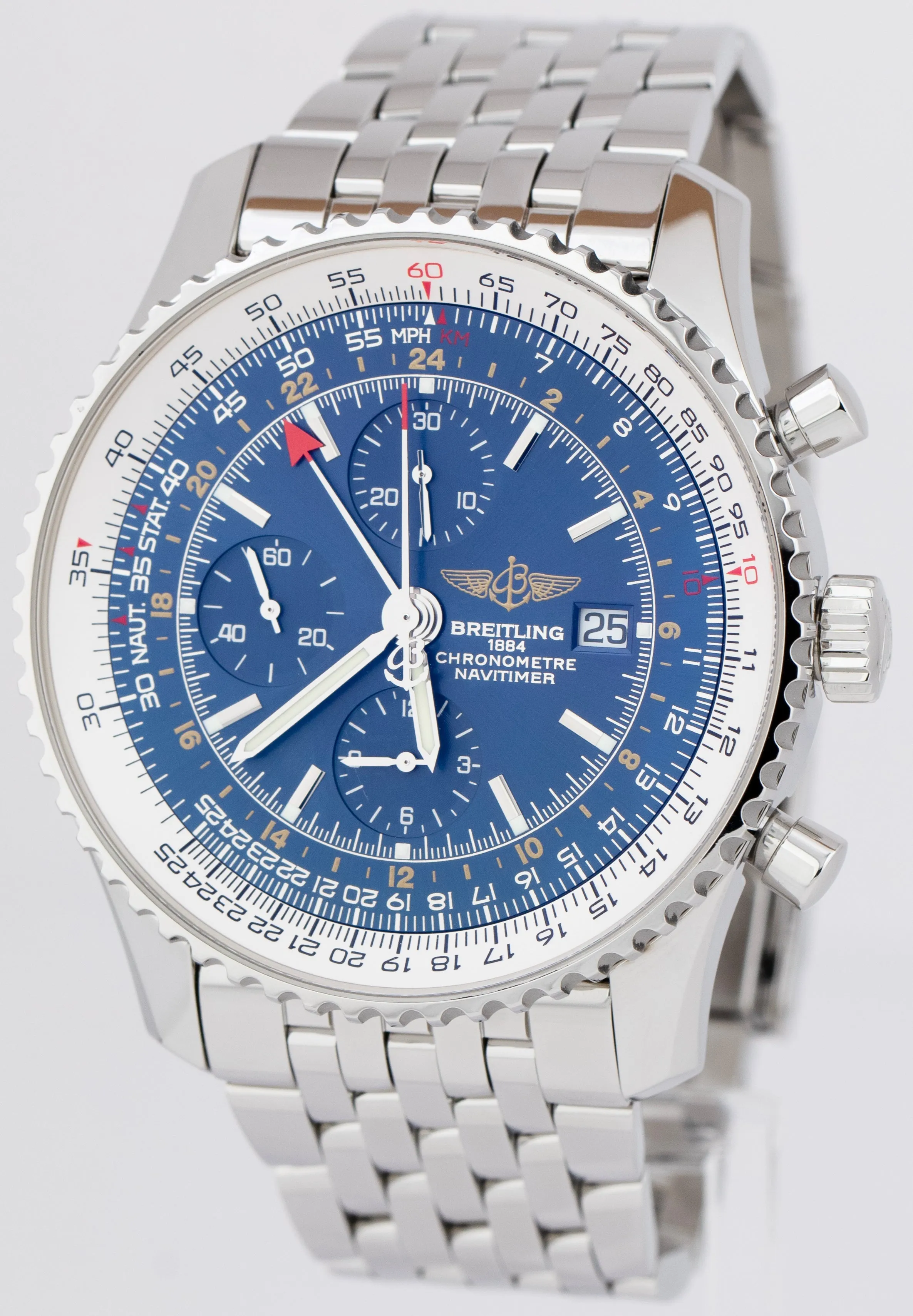 Breitling Navitimer World GMT Steel Blue 46mm A24322 Chronograph Watch PAPERS