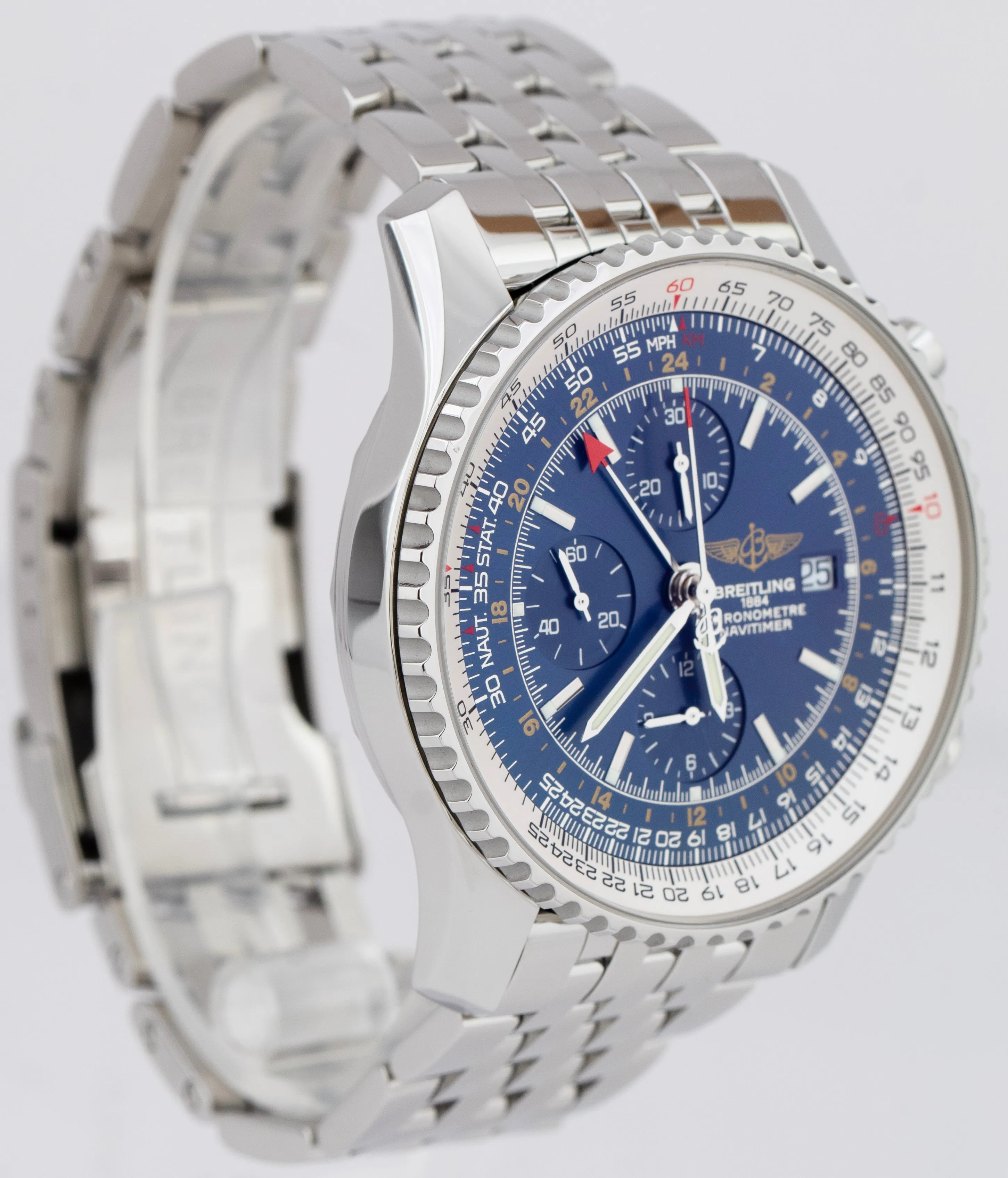 Breitling Navitimer World GMT Steel Blue 46mm A24322 Chronograph Watch PAPERS