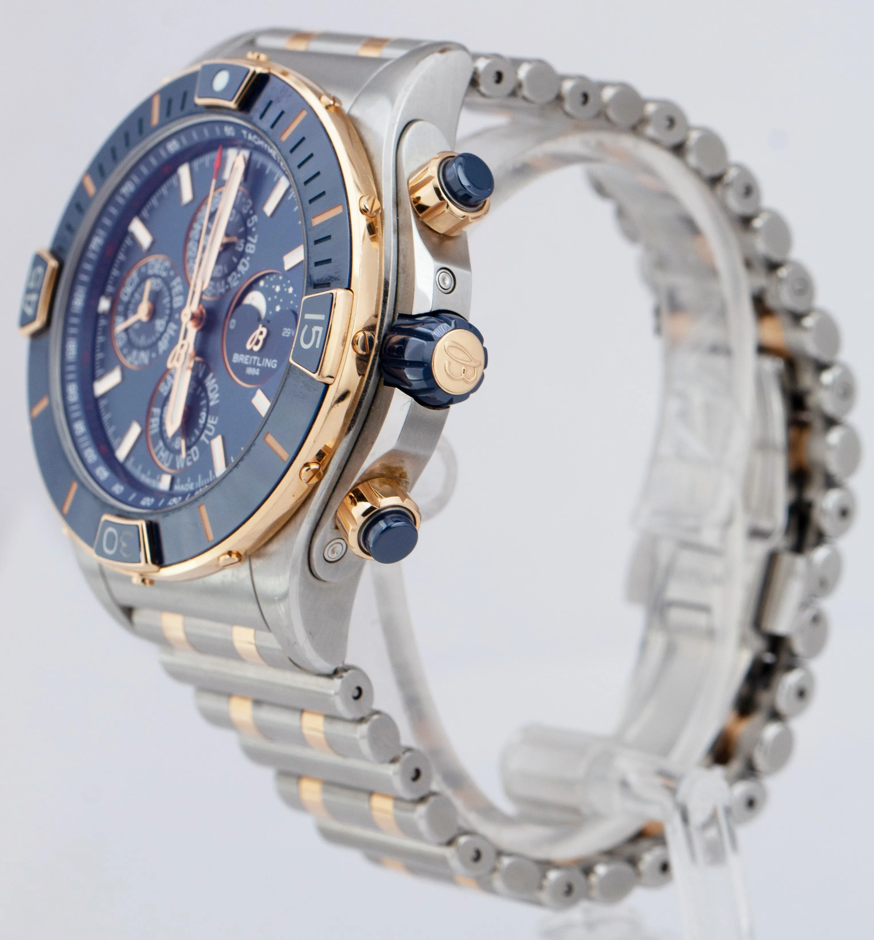 Breitling Super Chronomat Four Year Calendar 44mm Two-Tone U19320 Blue Watch