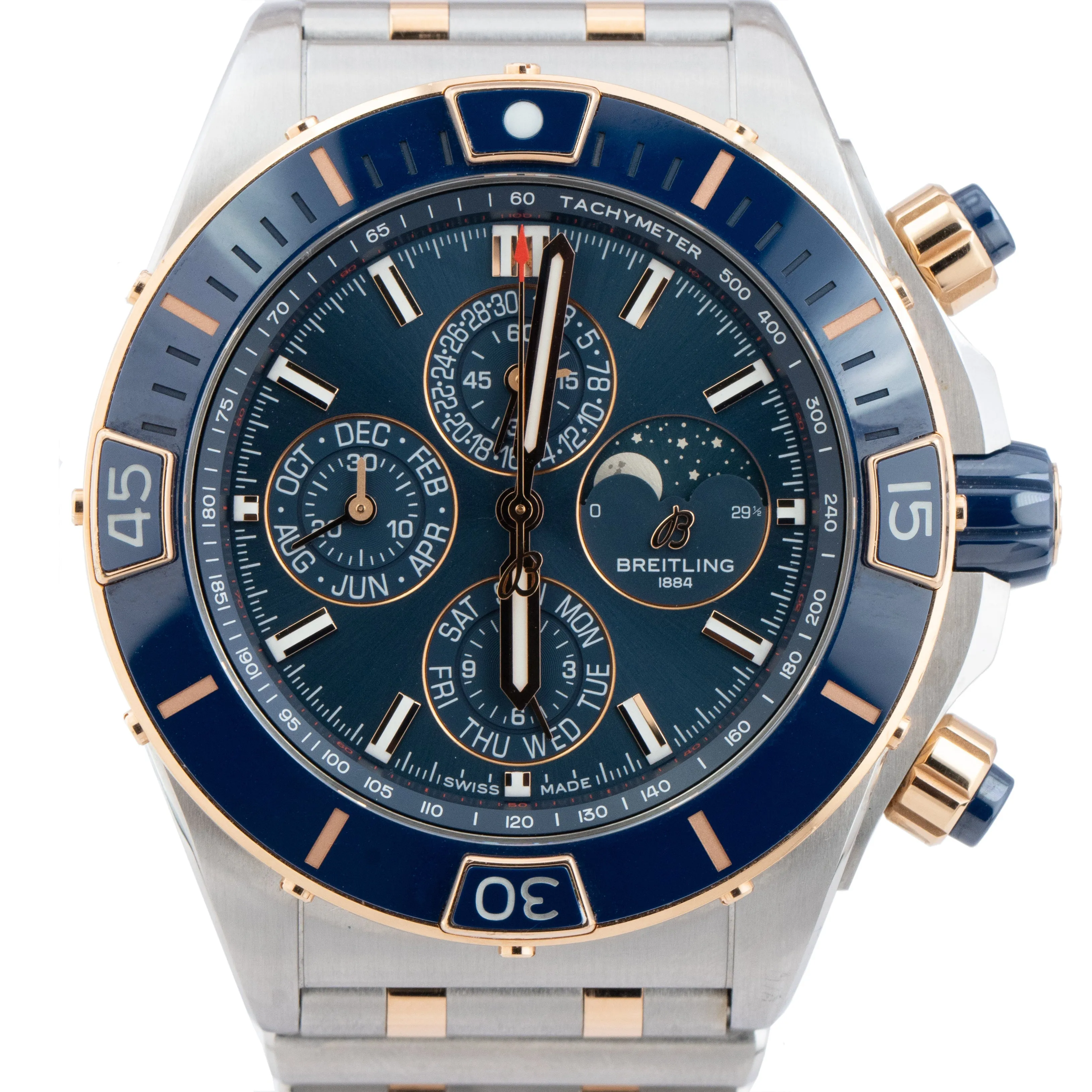 Breitling Super Chronomat Four Year Calendar 44mm Two-Tone U19320 Blue Watch