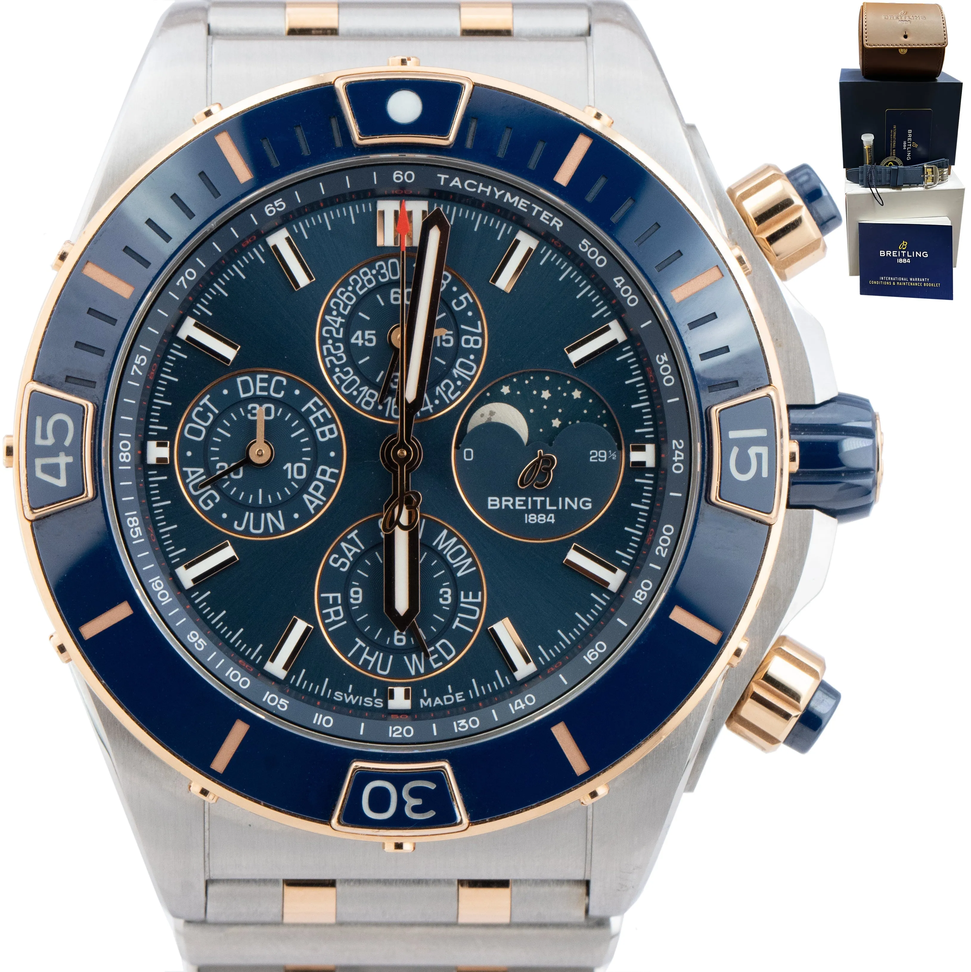 Breitling Super Chronomat Four Year Calendar 44mm Two-Tone U19320 Blue Watch