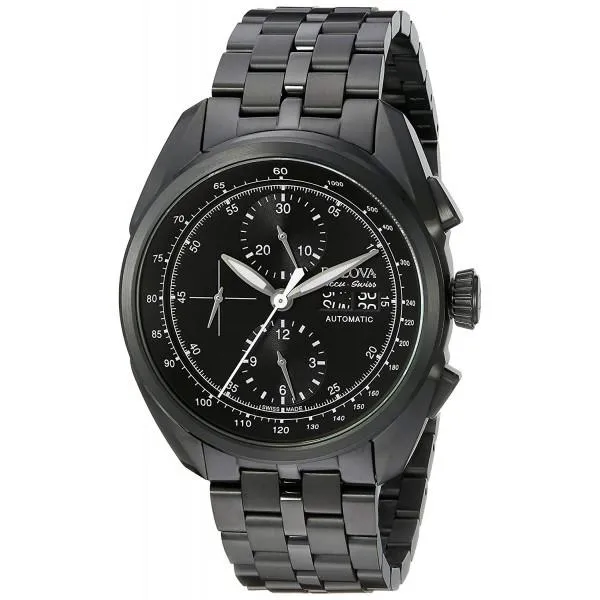 BULOVA ACCU SWISS MEN'S 65C116 ANALOG DISPLAY MECHANICAL HAND WIND BLACK WATCH