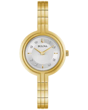 Bulova Rhapsody Women's Gold White Dial Diamond Watch 97P144