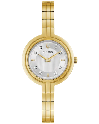 Bulova Rhapsody Women's Gold White Dial Diamond Watch 97P144