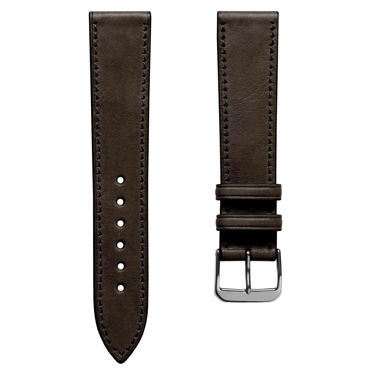 Camden Hand-Stitched Genuine Leather Watch Strap - Dark Brown