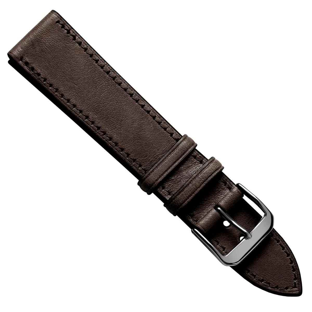 Camden Hand-Stitched Genuine Leather Watch Strap - Dark Brown