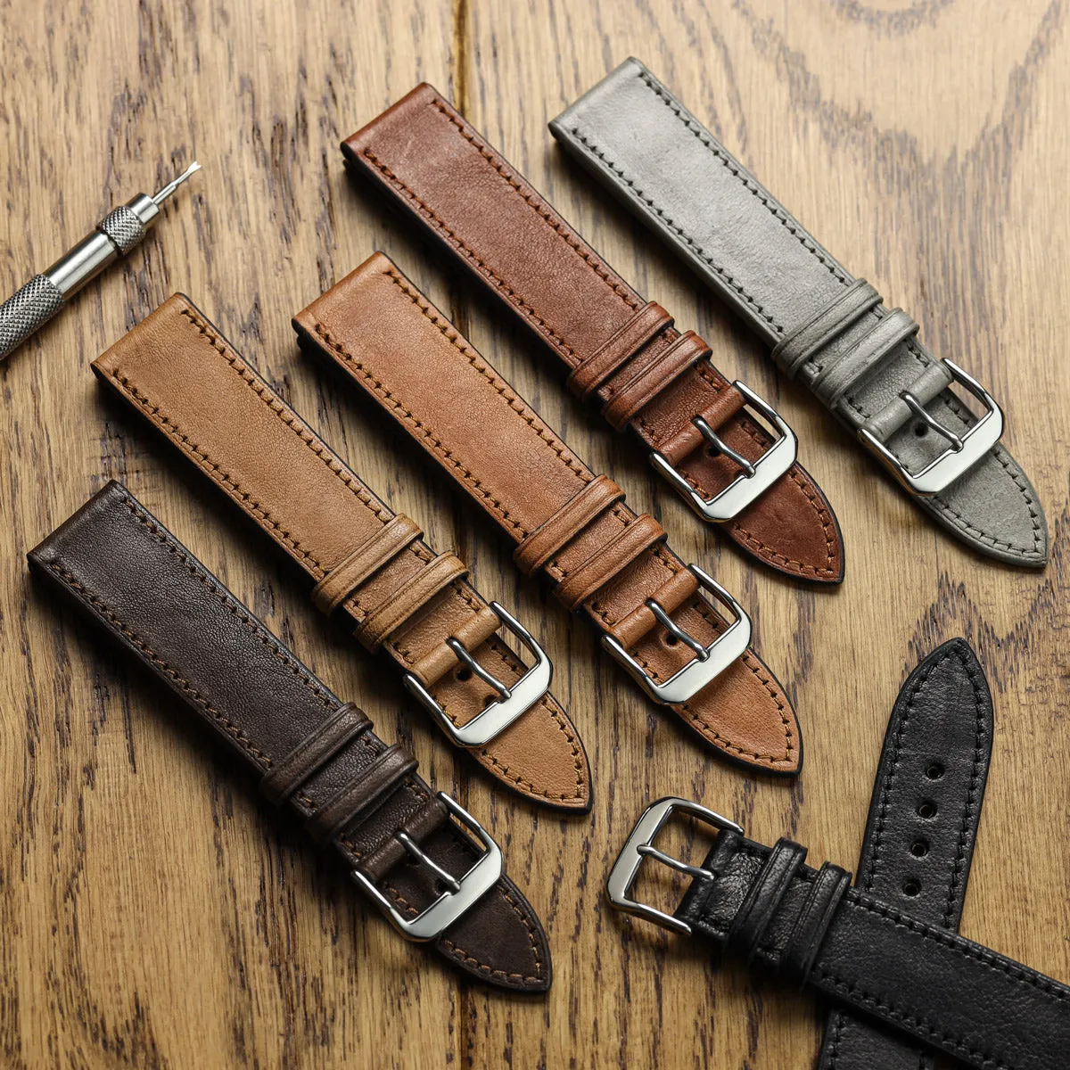 Camden Hand-Stitched Genuine Leather Watch Strap - Dark Brown