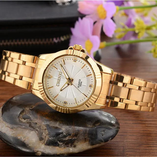 CHENXI Luxury Brand Man Gold Dress Watches Stainless Steel Unique Woman Men Business Quartz Wristwatch Waterproof Lover's Clock