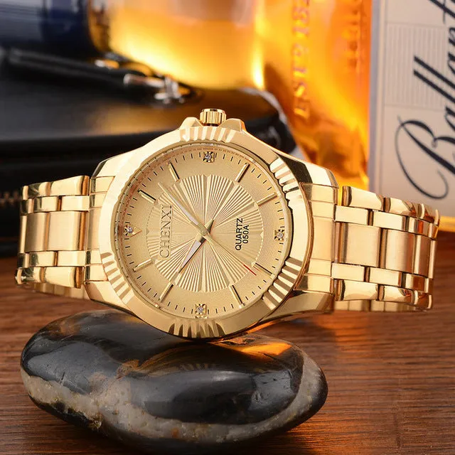 CHENXI Luxury Brand Man Gold Dress Watches Stainless Steel Unique Woman Men Business Quartz Wristwatch Waterproof Lover's Clock