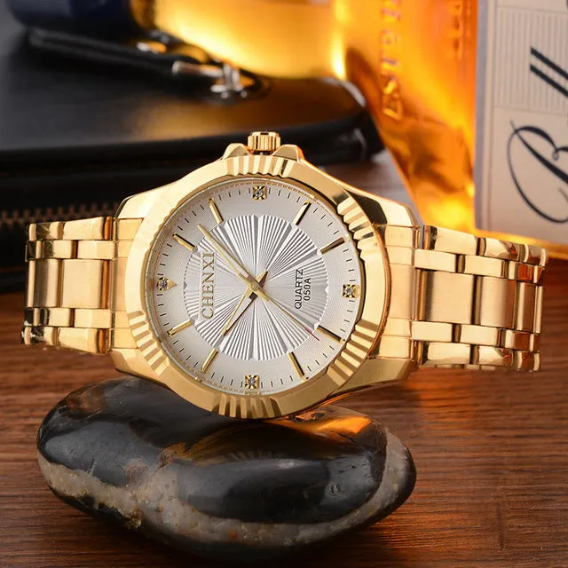 CHENXI Luxury Brand Man Gold Dress Watches Stainless Steel Unique Woman Men Business Quartz Wristwatch Waterproof Lover's Clock