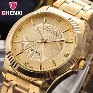 CHENXI Luxury Brand Man Gold Dress Watches Stainless Steel Unique Woman Men Business Quartz Wristwatch Waterproof Lover's Clock