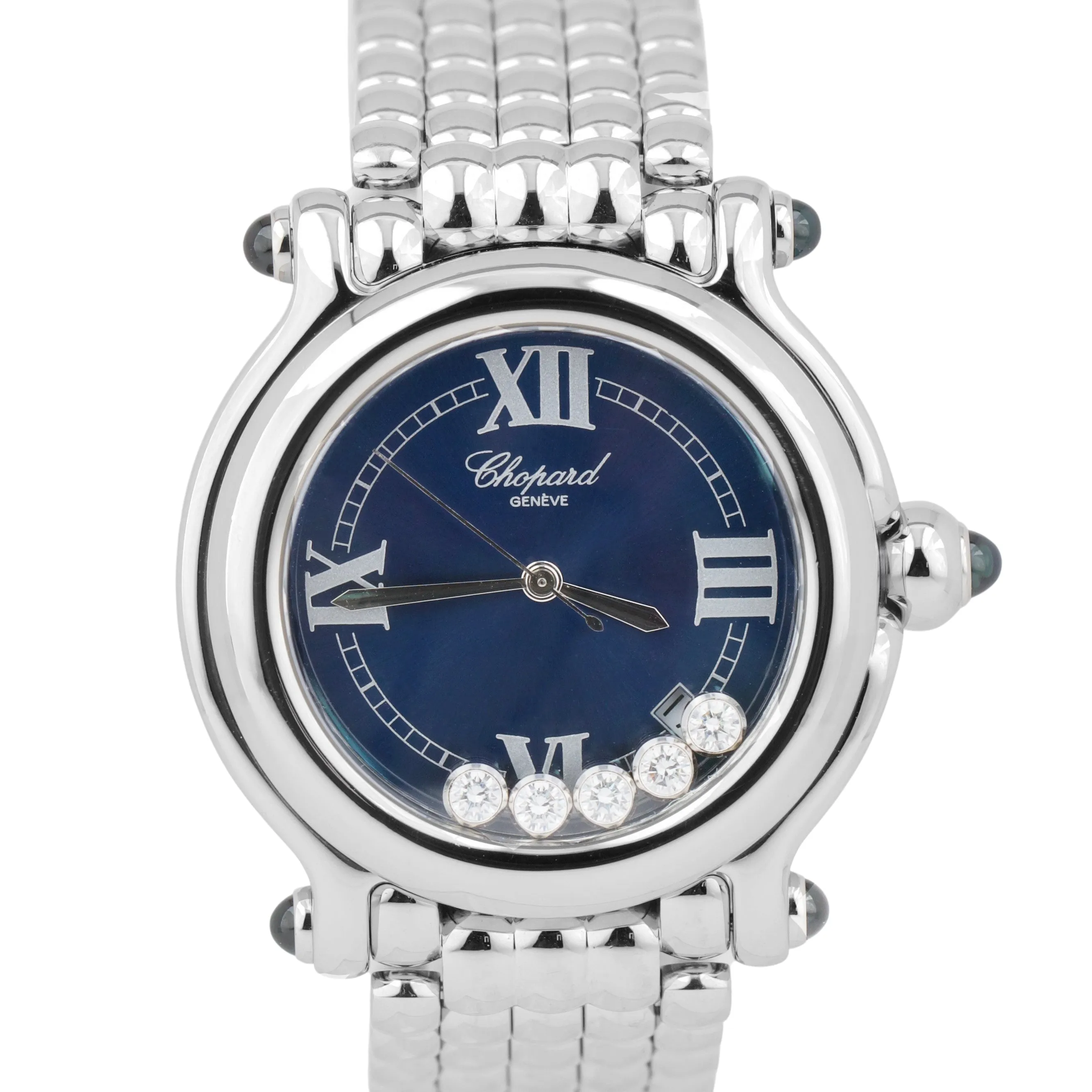 Chopard Happy Sport 38mm Blue Roman Steel Diamond Ladies 28/8965 Quartz Watch