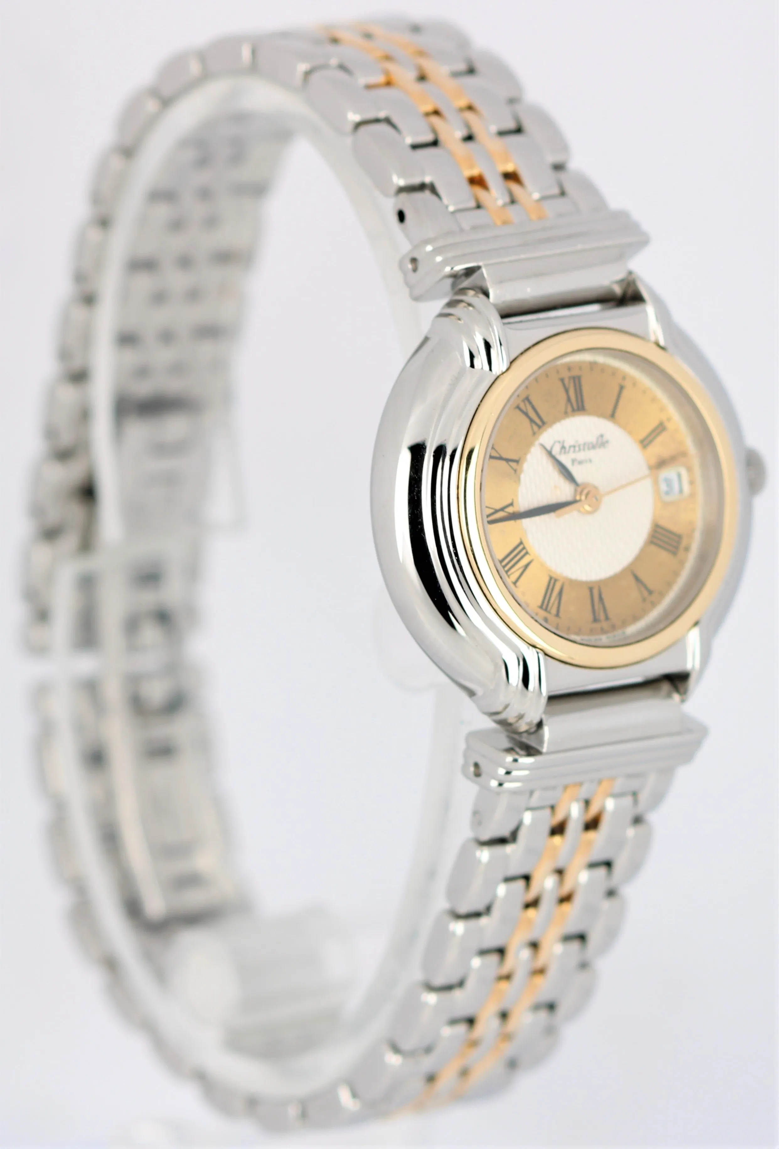 Christofle Paris Calendar Two Tone 27mm Gold Plate Stainless Steel 2718001 Watch