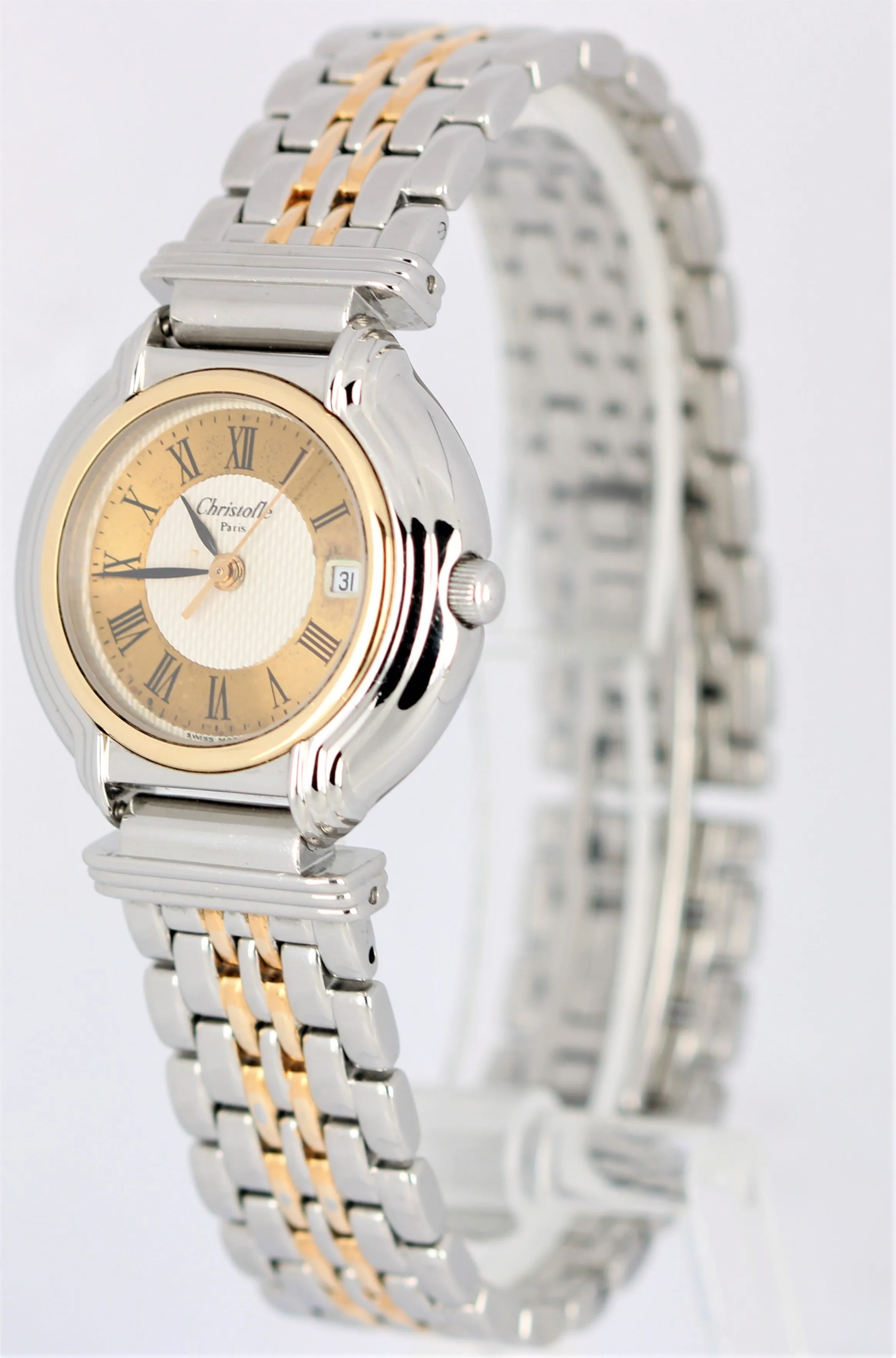 Christofle Paris Calendar Two Tone 27mm Gold Plate Stainless Steel 2718001 Watch