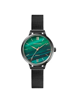 Classic Peacock Green Watch | Black Mesh Strap