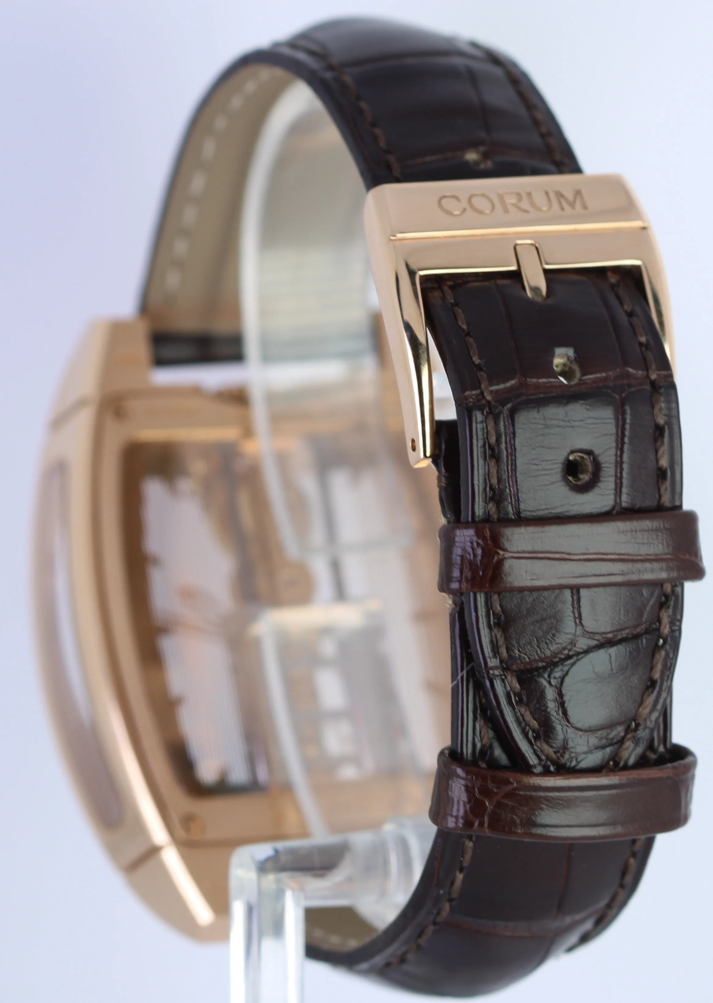 Corum Golden Bridge 18K Rose Gold Skeleton Tonneau 37x51mm Watch 313.165.55/0002