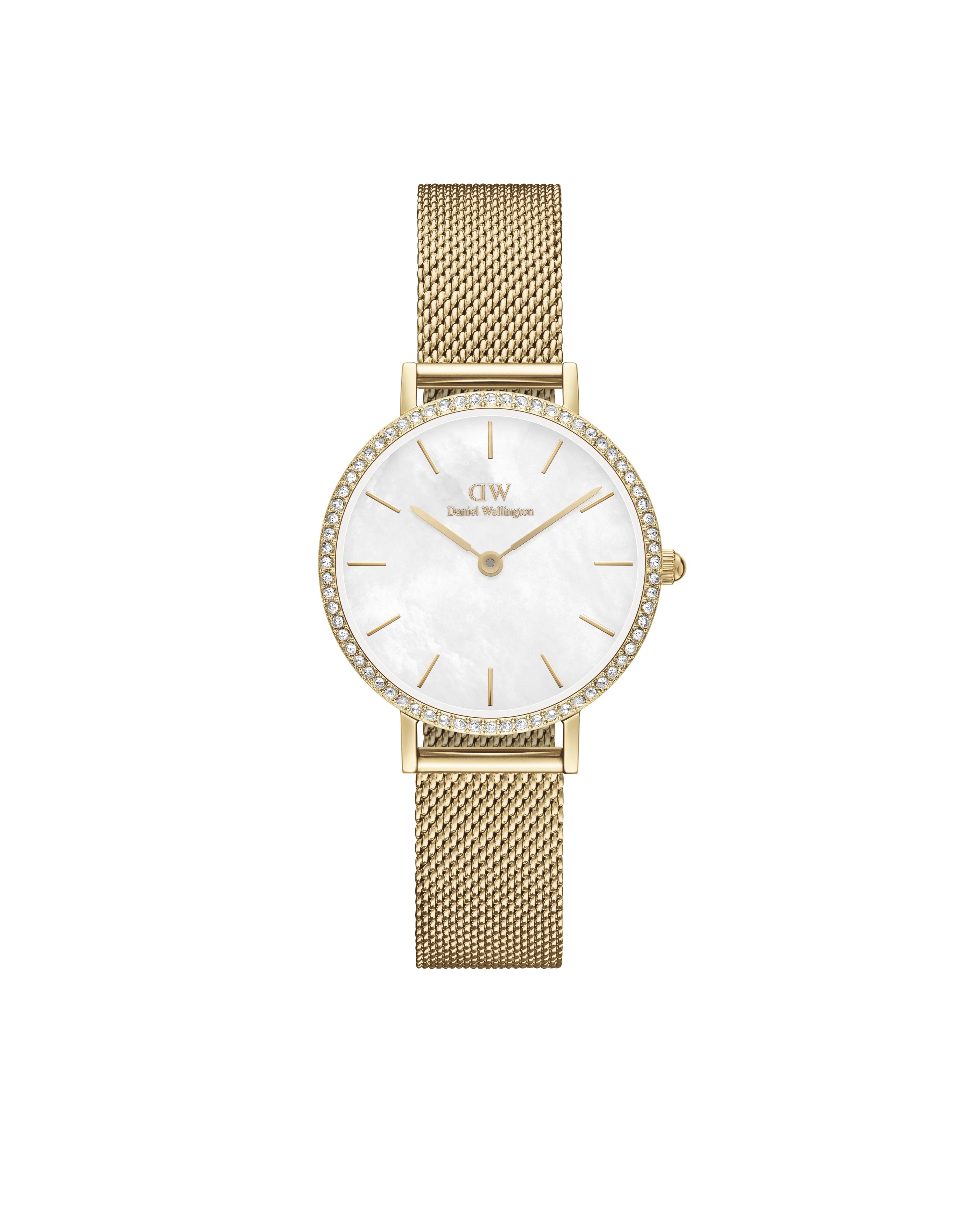 Daniel Wellington Petite 28 Bezel Mesh White Mother of Pearl Gold Watch