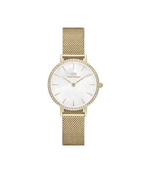 Daniel Wellington Petite 28 Bezel Mesh White Mother of Pearl Gold Watch