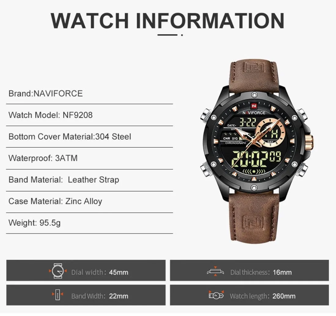 Dual Mode Digital Mens Military Watch Waterproof