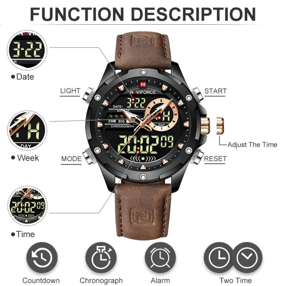 Dual Mode Digital Mens Military Watch Waterproof