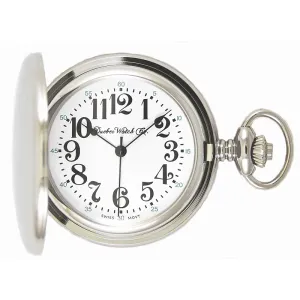 Dueber 312-310 Pocket Watch, Swiss Made Quartz Movement, Chrome Plated Steel Hunting Case