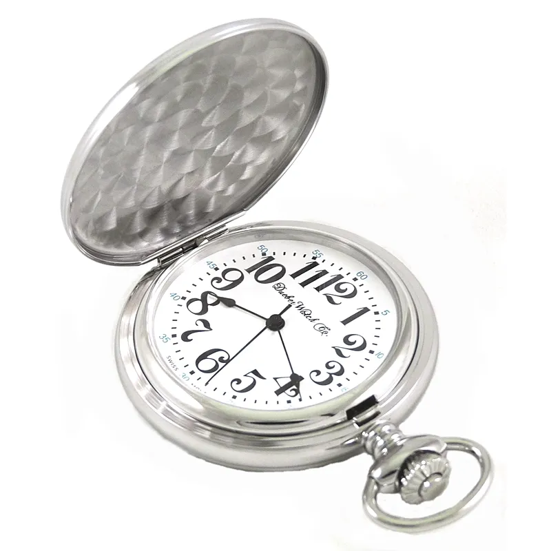 Dueber 312-310 Pocket Watch, Swiss Made Quartz Movement, Chrome Plated Steel Hunting Case