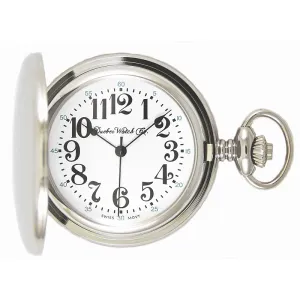 Dueber 332-310 Pocket Watch, Swiss Made Movement, Chrome Plated Steel Case with Locomotive