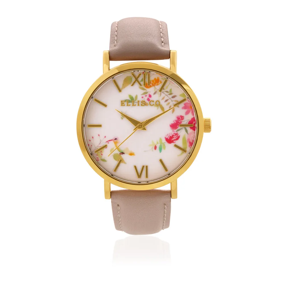 Ellis & Co Holly Floral Dial Nude Leather Band