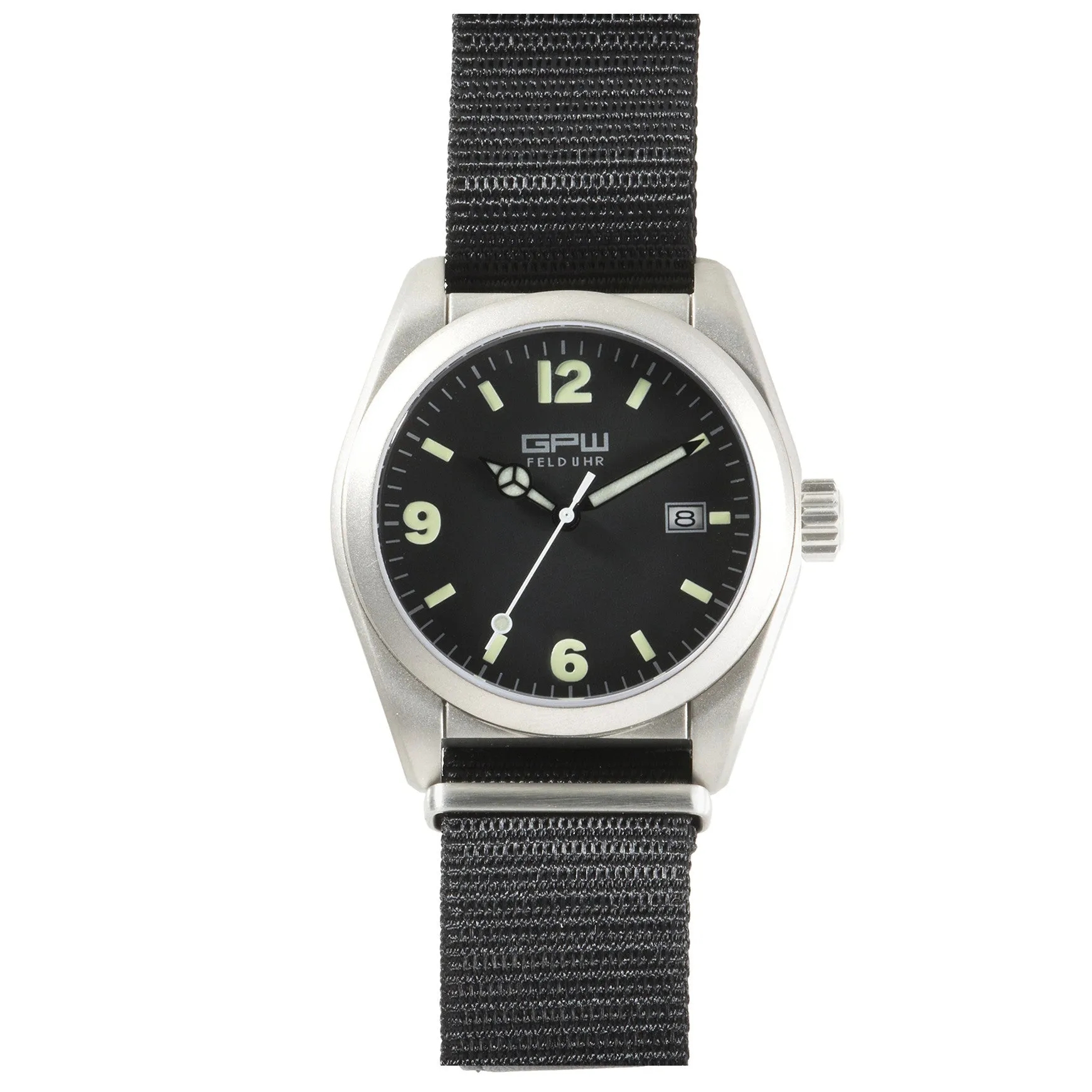 German Military Titanium Watch. GPW Fieldwatch Automatic. 200M W/R. Sapphire Crystal. Black Nylon Strap.