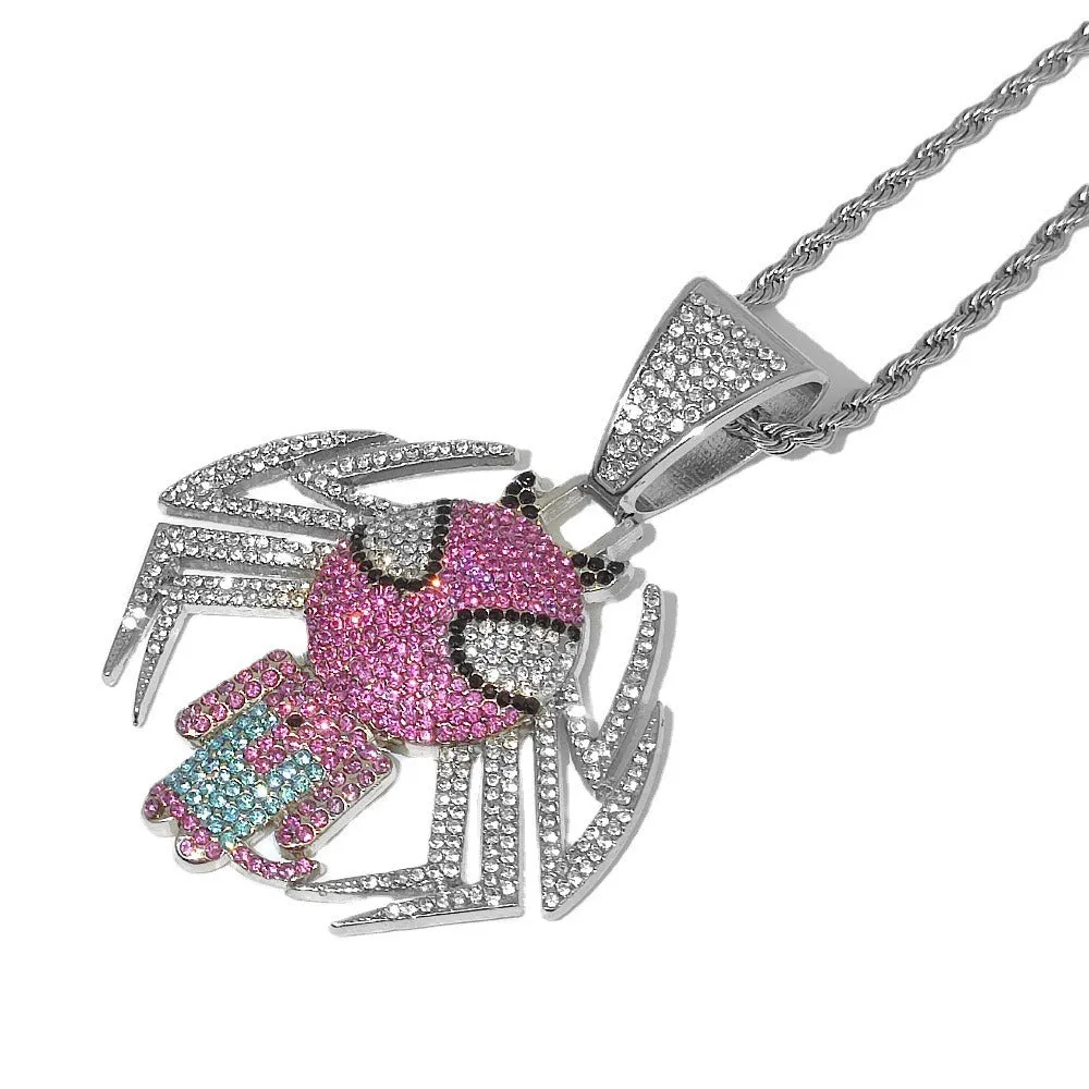 Hip Hop Anime Superhero Jewelry Iced Out Crystal Spider Pendant Necklace