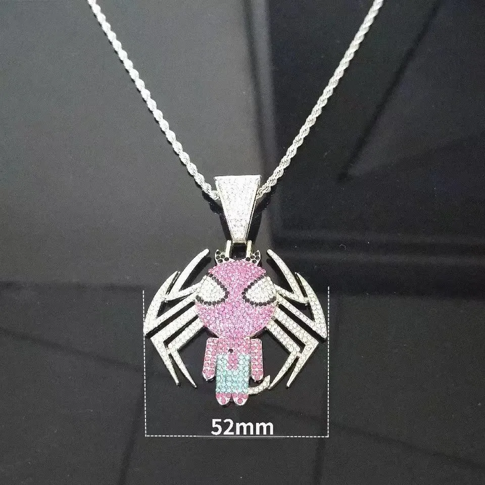 Hip Hop Anime Superhero Jewelry Iced Out Crystal Spider Pendant Necklace