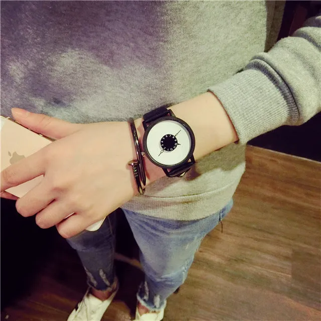 Hot Sale Fshion Brand Watches Men Women Quartz Clock New Design Unique Lovers' Wrist Watch Casual Black White Watch Leather Band