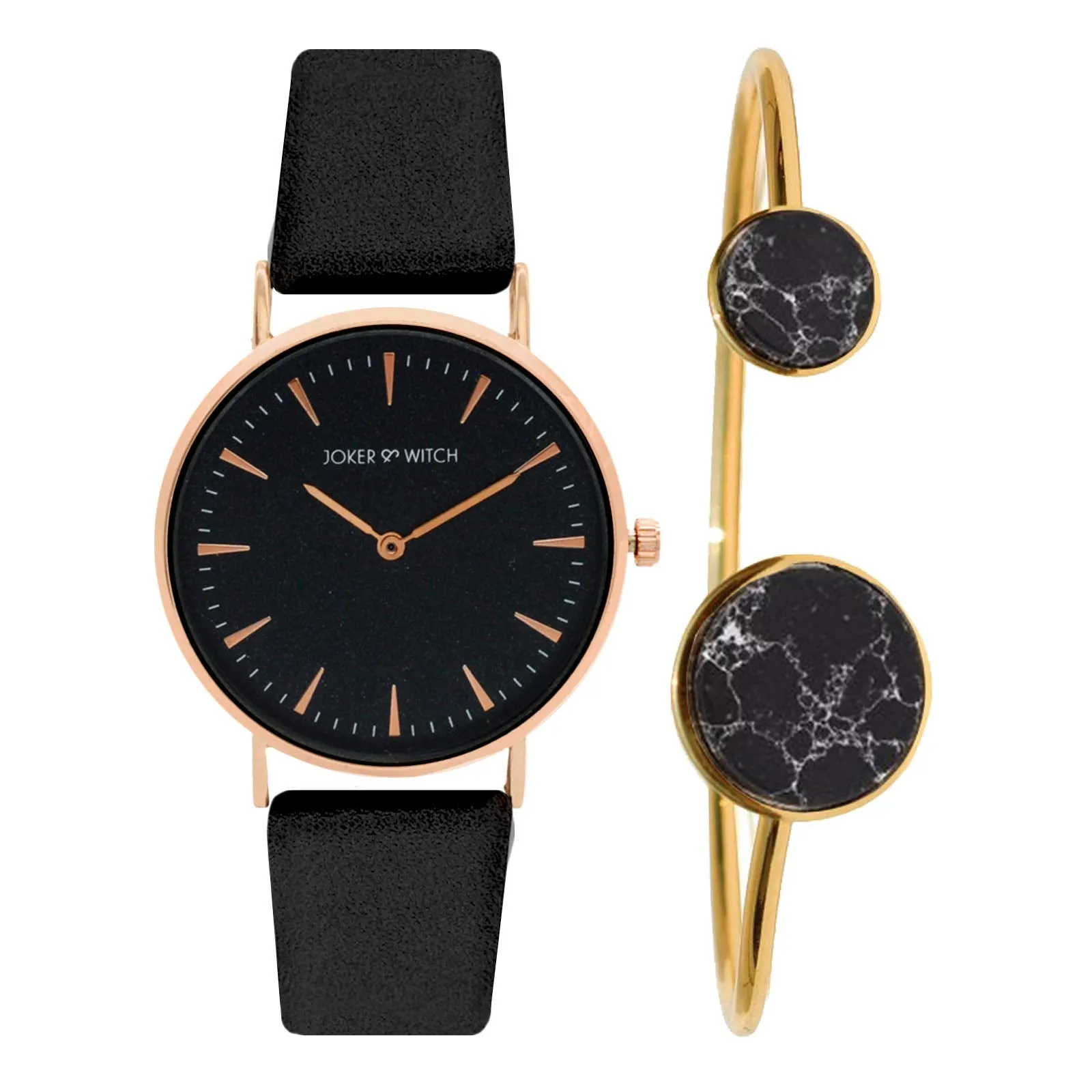 Joker & Witch Ilsa Black Dial Watch Bracelet Gift Set for Women