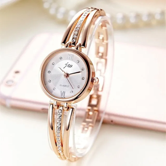 JW Rose Gold Quartz Watch Women Clock Luxury Brand Stainless steel Bracelet watches Ladies Dress Crystal Wristwatches relogio