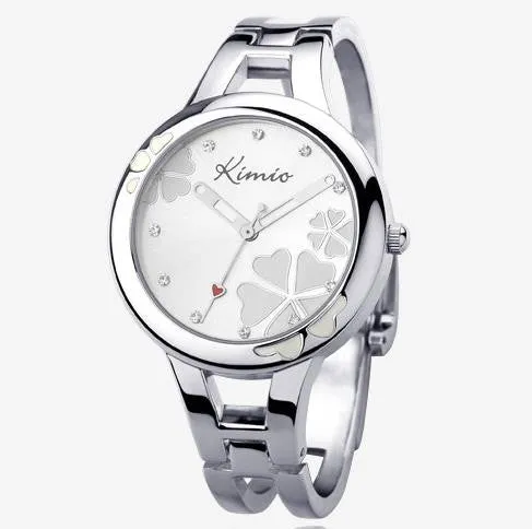 Kimio Fashion Brand Dress Ladies Bracelet Watches for Women Diamond Jewel Lucky Clover Stainless Quartz Watches